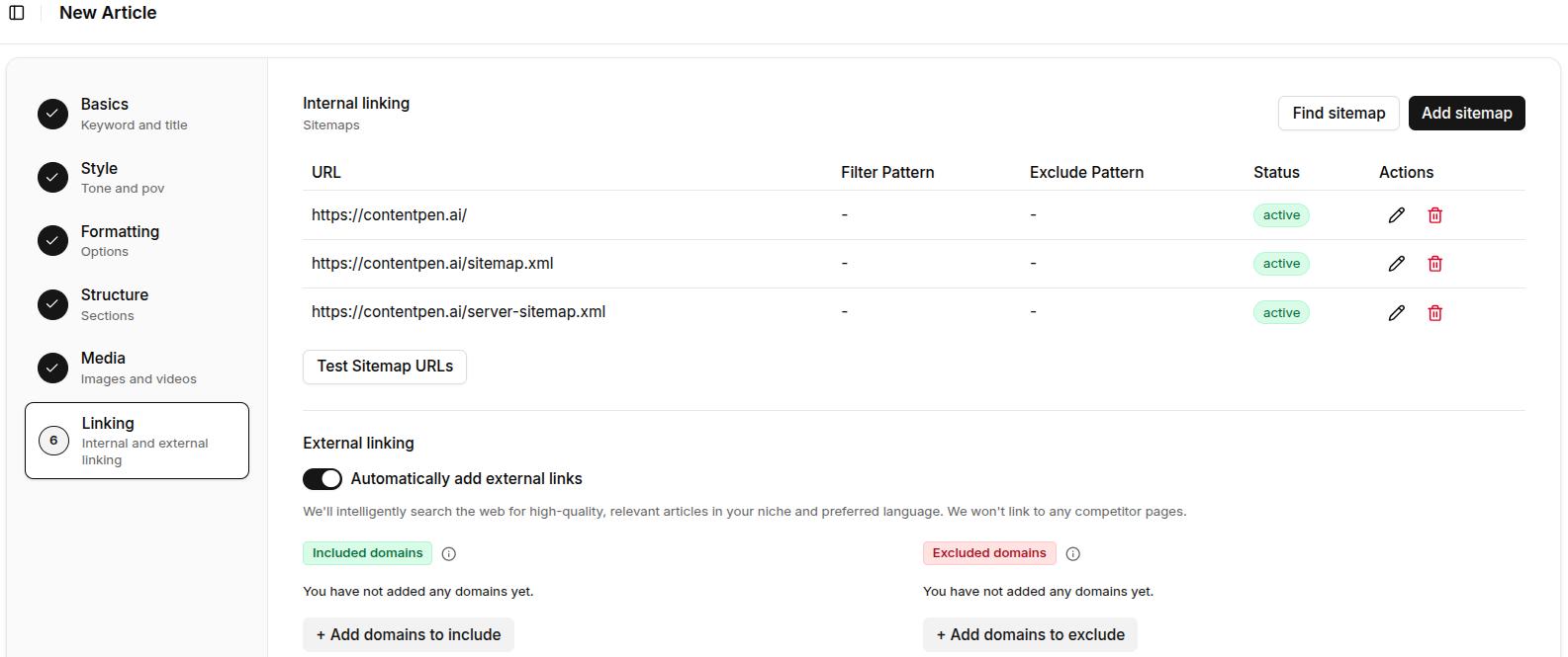 AI linking assistant for internal and external links - Contentpen.ai.
