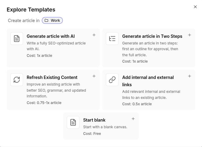 5 different content templates in Contentpen.