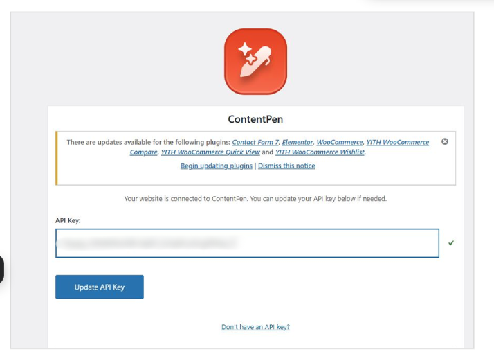 Contentpen API key added to WordPress.