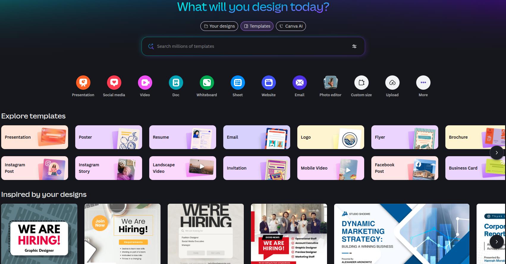 Canva main interface.