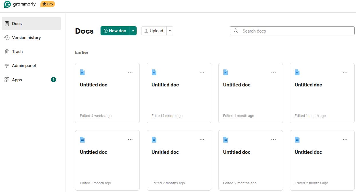 Grammarly app main interface