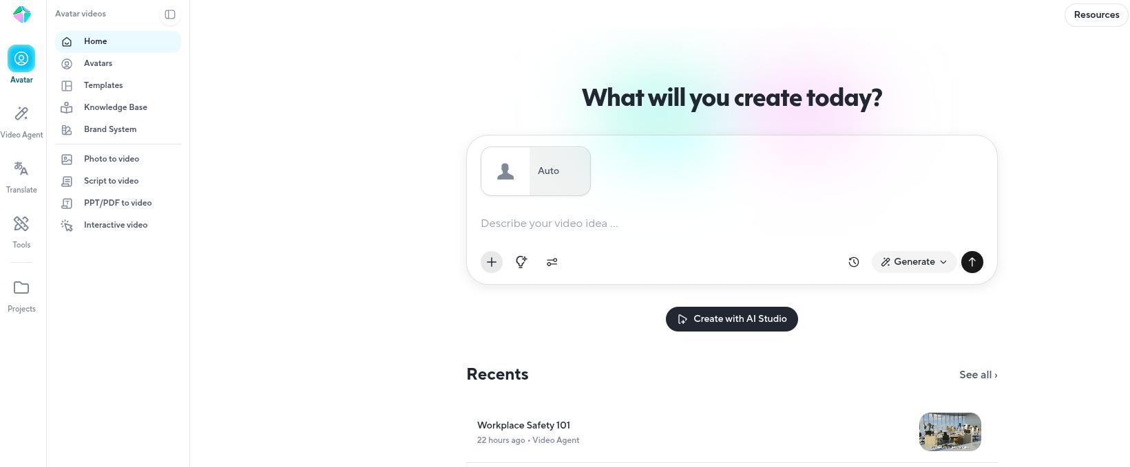 HeyGen tools section