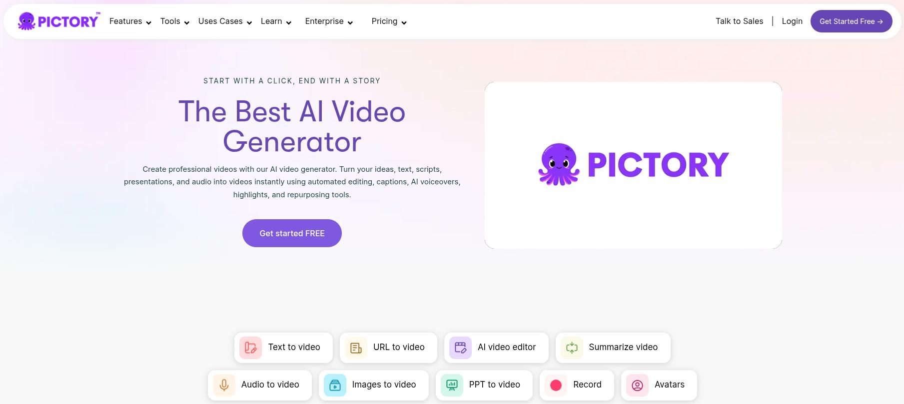 Pictory landing page