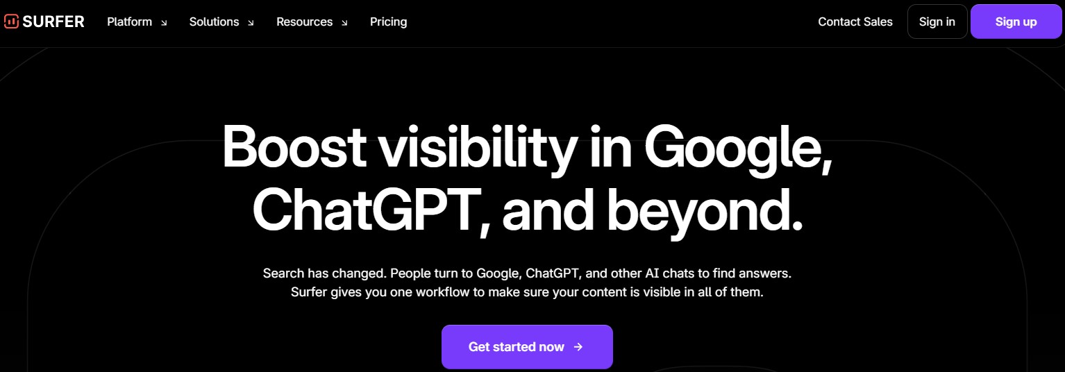 Surfer SEO landing page