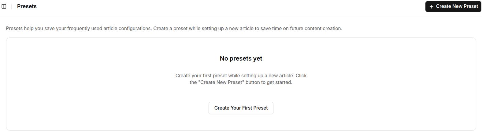 Creating a new Contentpen preset.