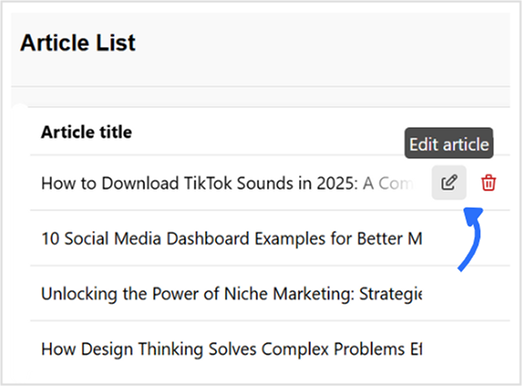 Edit article option in Contentpen.ai.