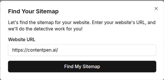 Finding sitemap screen - Contentpen.ai.