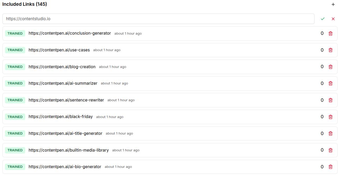 A screen showing all the included links inside your Contentpen workspace.