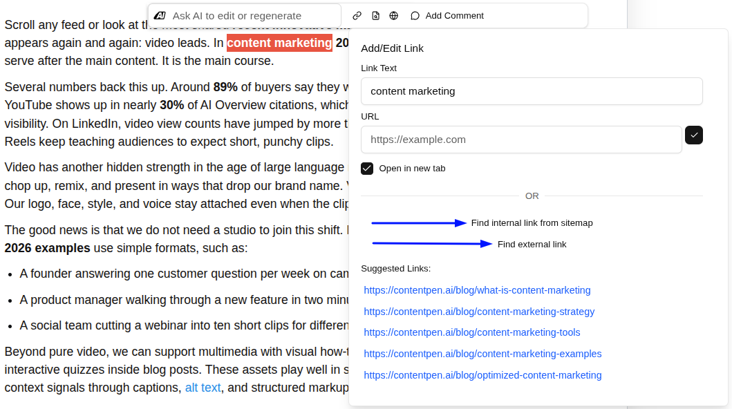 Automating internal and external linking - Contentpen.ai.