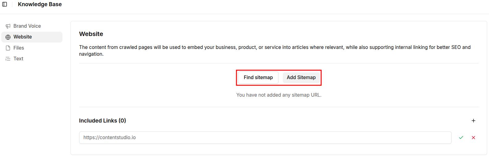Screenshot showing the sitemap screen inside Contentpen.