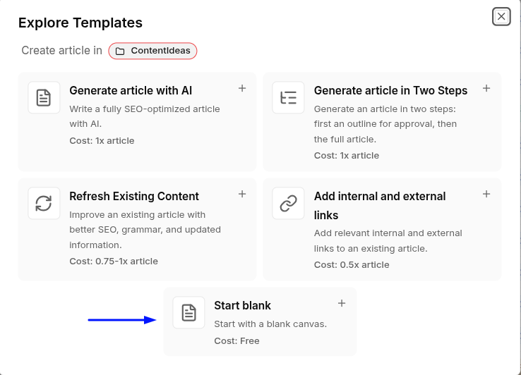 Five content templates in Contentpen.ai.