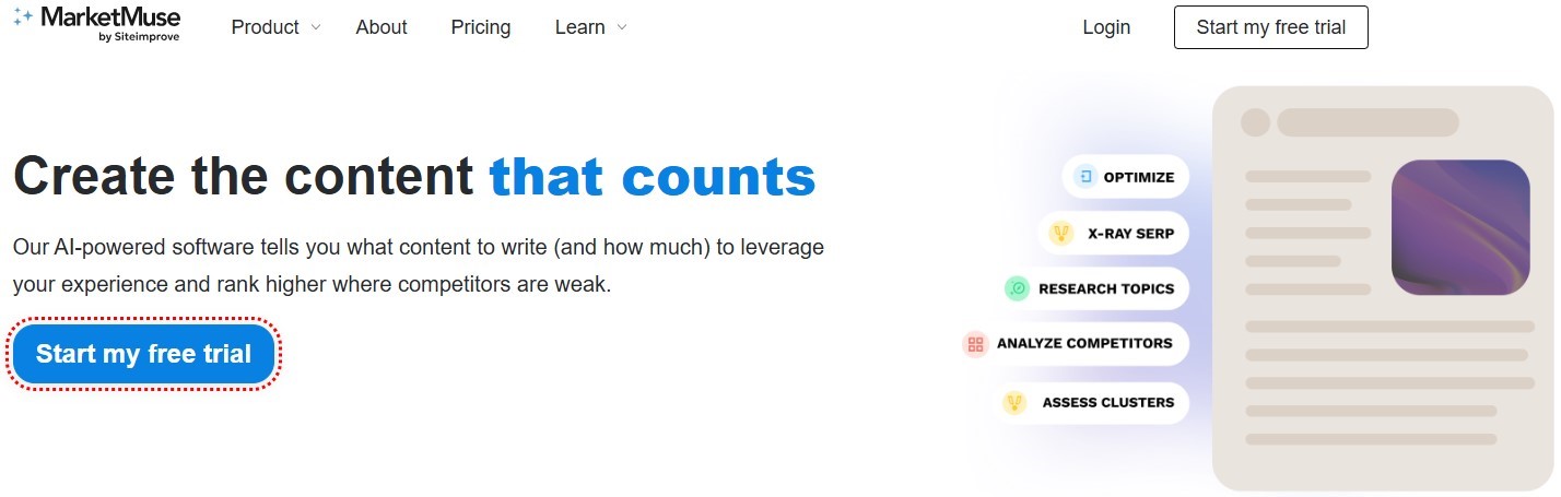 MarketMuse landing page