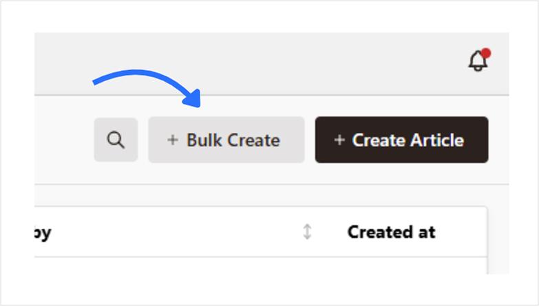 Bulk create button beside the 'Create Article' button in Contentpen.ai.