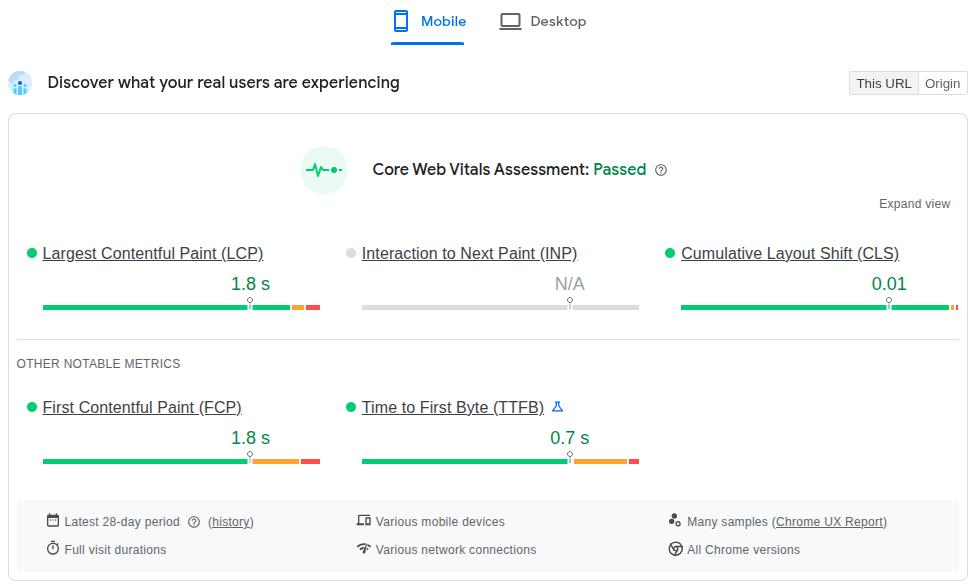 PageSpeed Insights to tell website health.