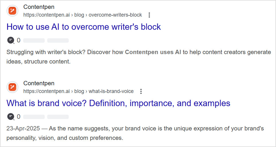Contentpen SERP preview for two articles.