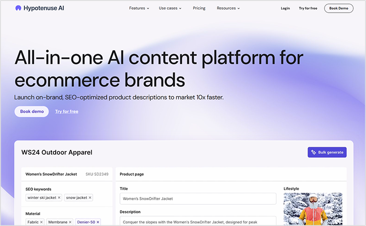 Hypotenuse AI writing tool