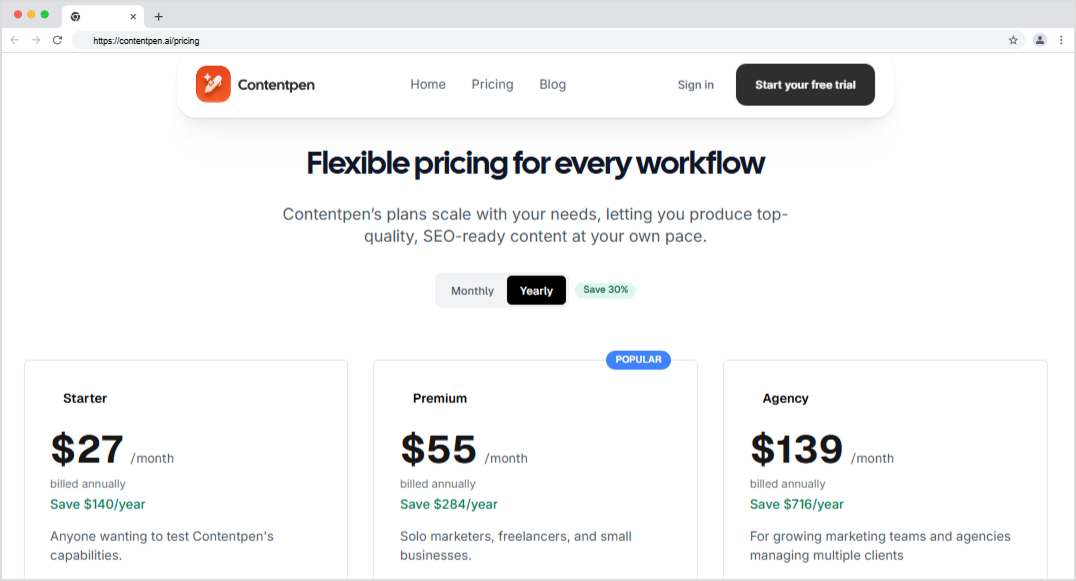 Contentpen pricing packages