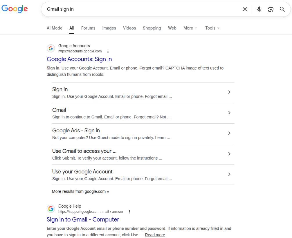 Navigational keyword type example
