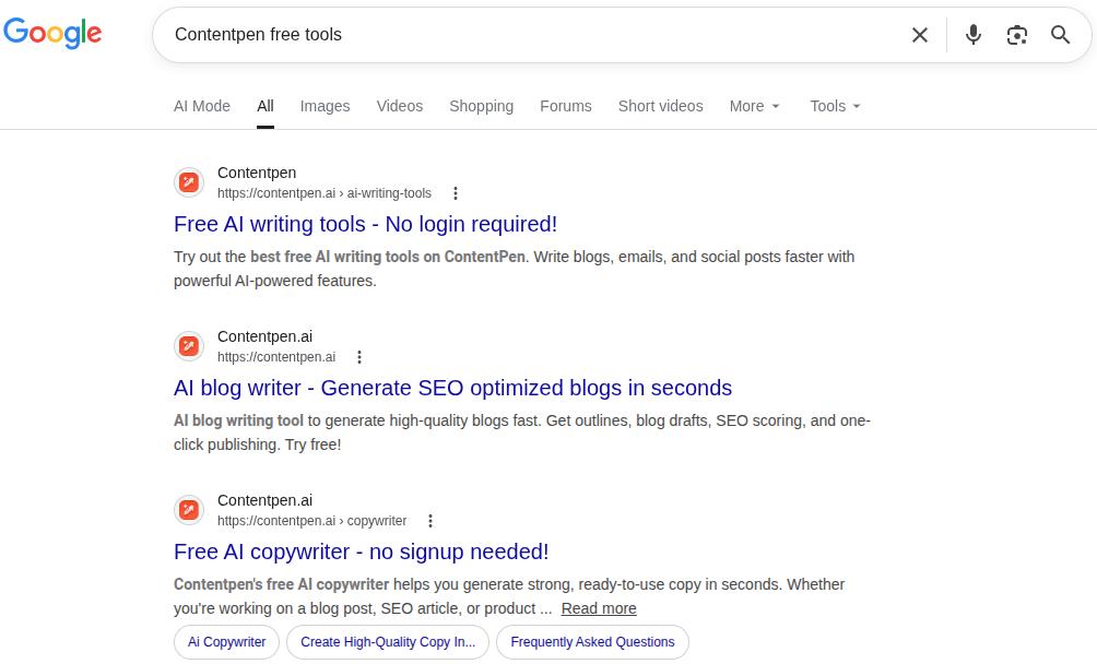 Branded keyword example - Contentpen.ai