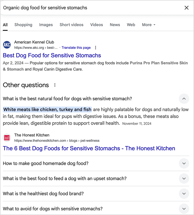 Long-tail keywords example