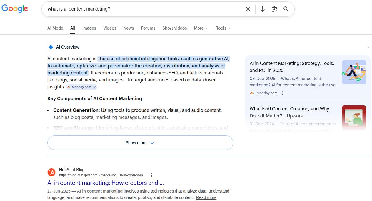 Informational intent example from Google search