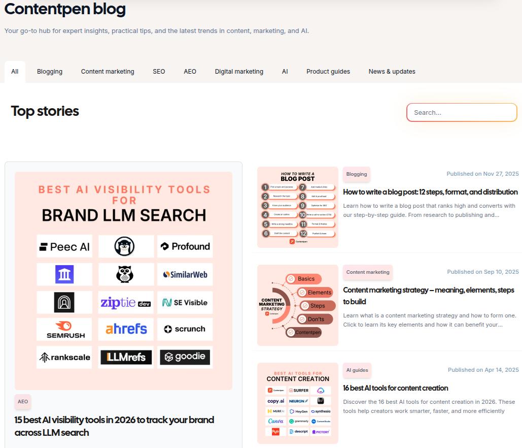 Contentpen.ai blog page.