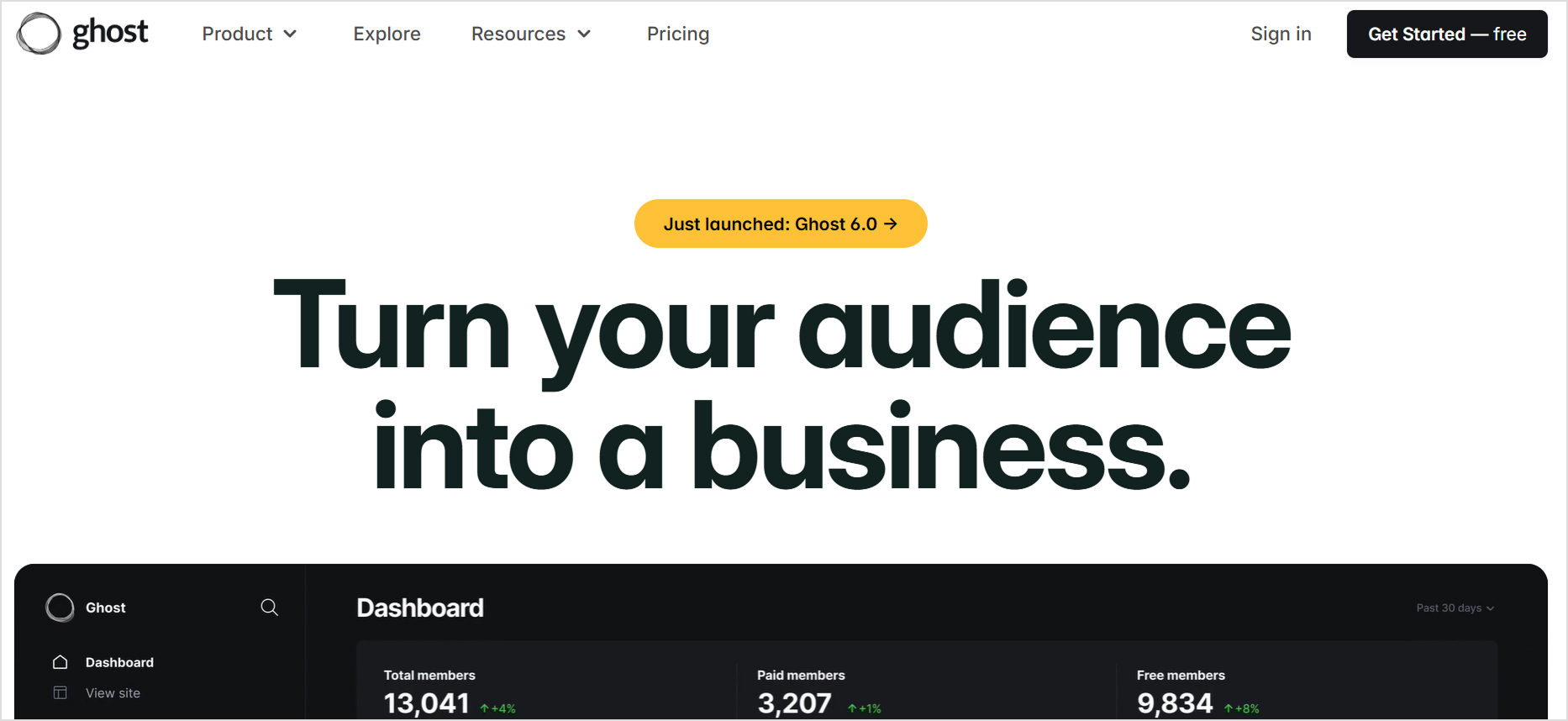 Ghost landing page.