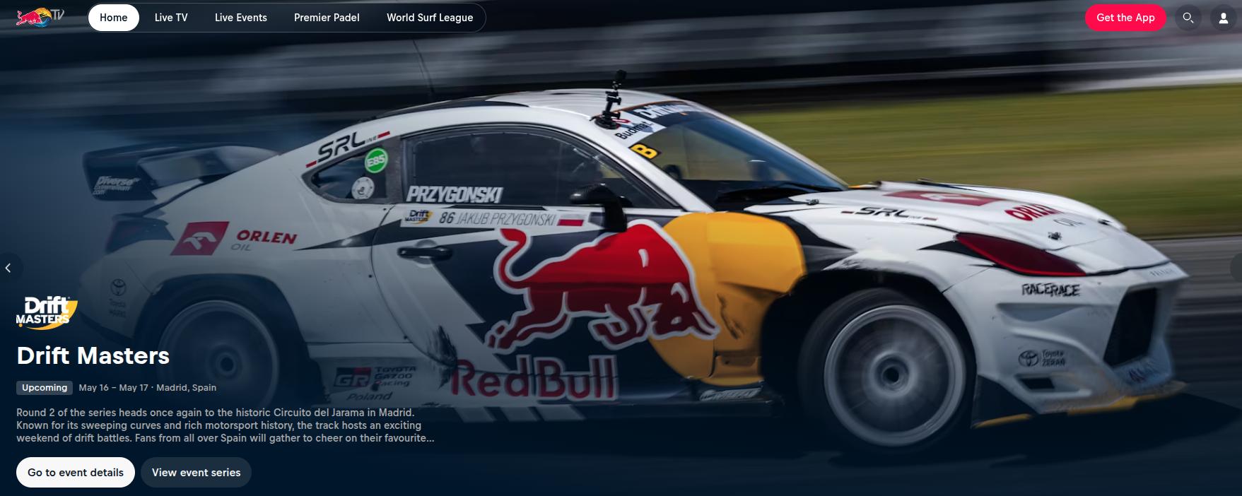 Red Bull Drift Masters show on Live TV.