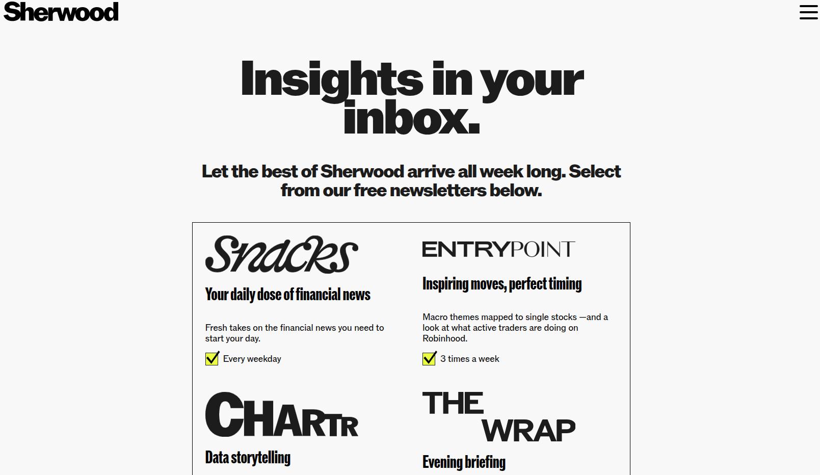 Robinhood Snacks newsletter on Sherwood platform.