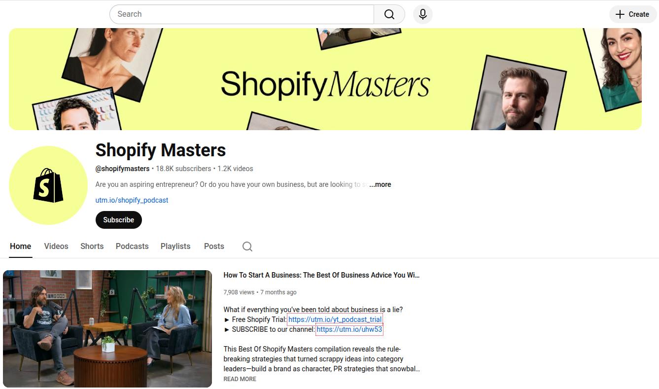 Shopify Masters YouTube.