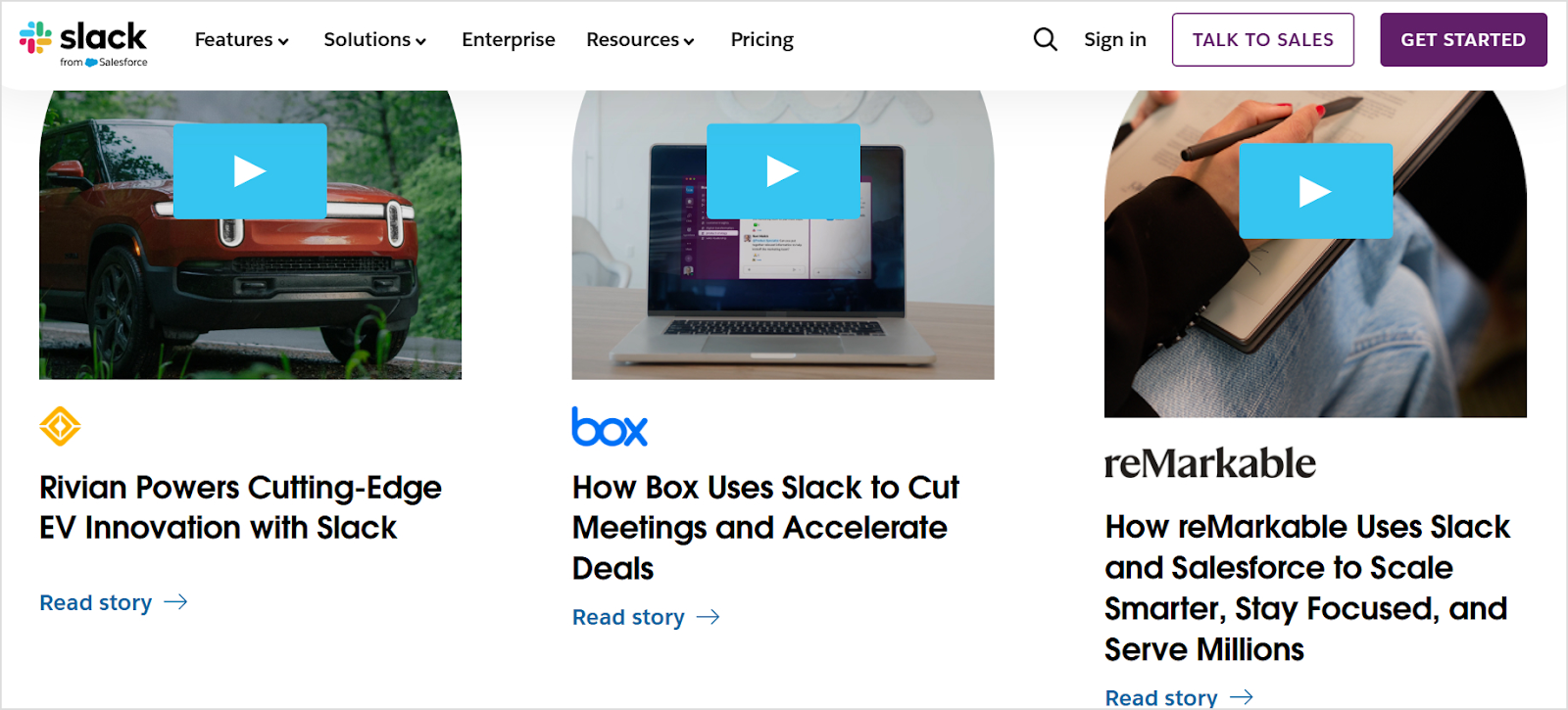 Slack customer stories example.
