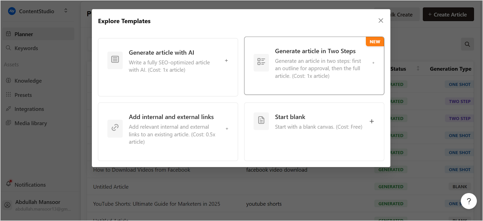 Outline generation - contentpen