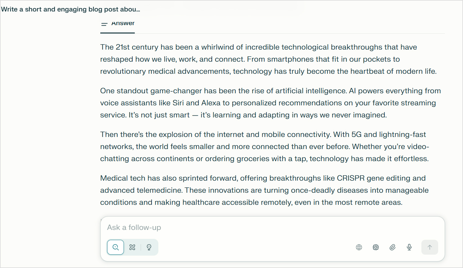 Perplexity article generated