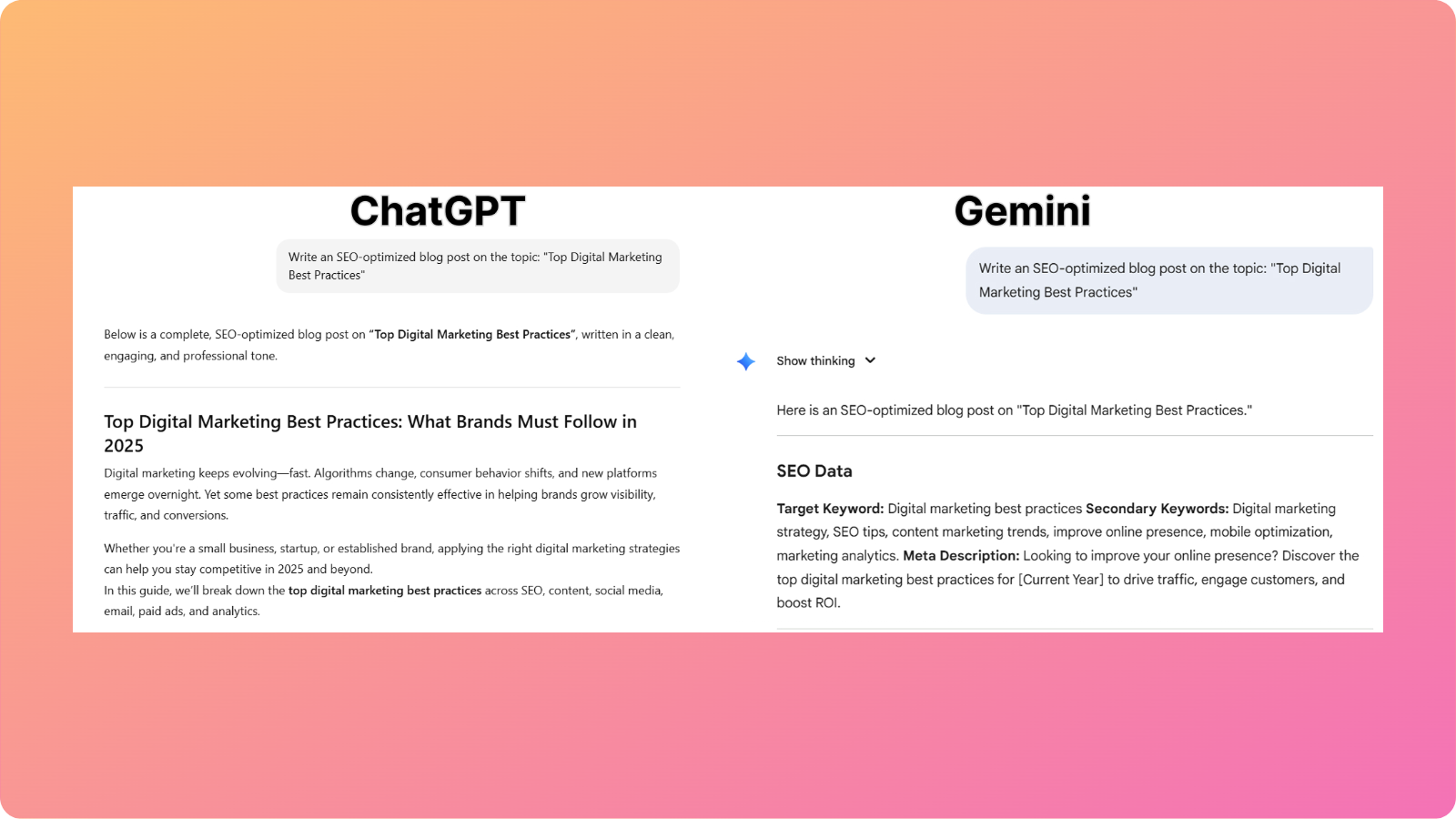 Gemini vs ChatGPT blog comparison