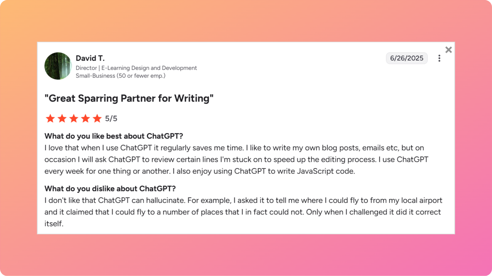 ChatGPT user review