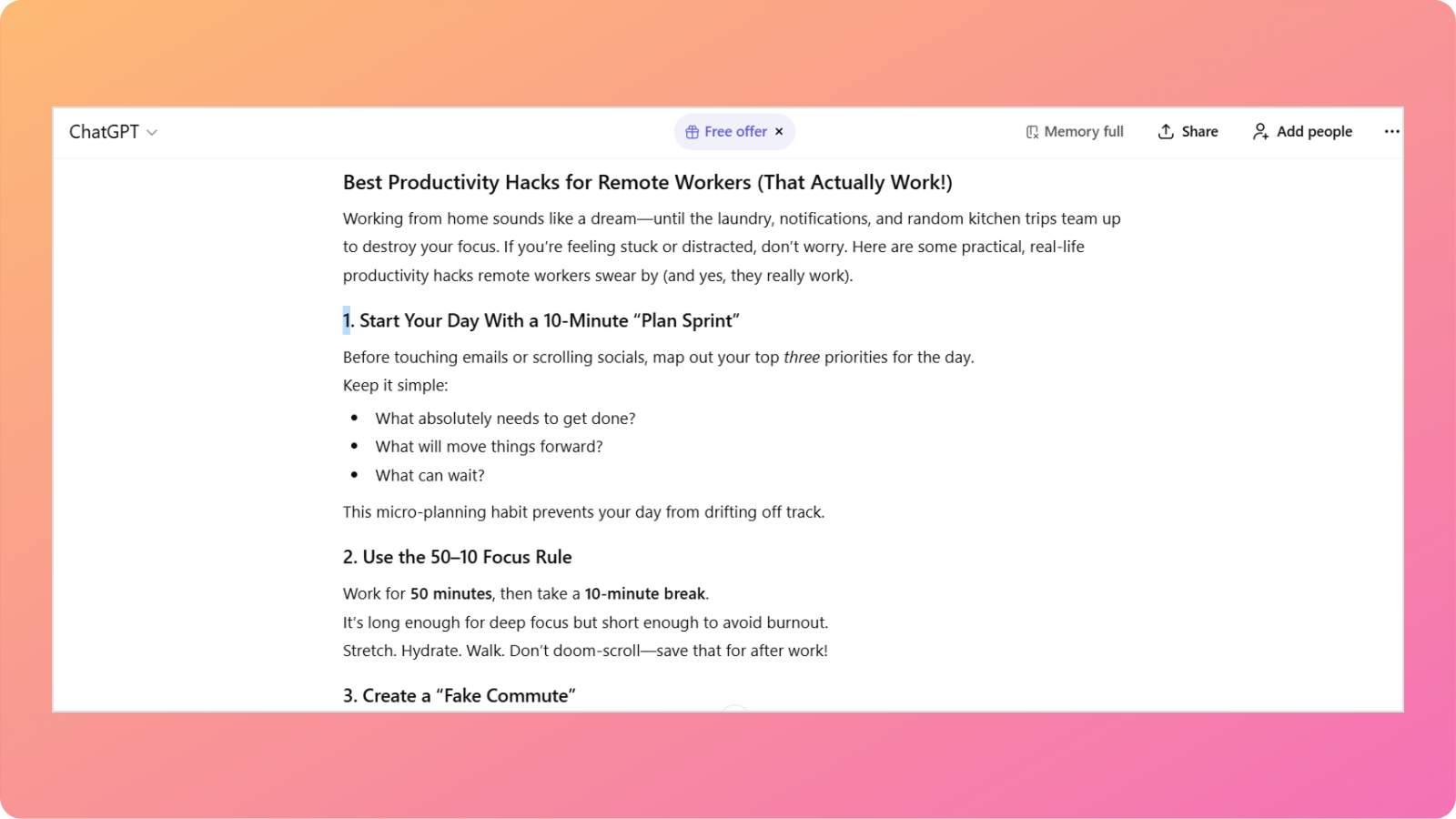ChatGPT writing output