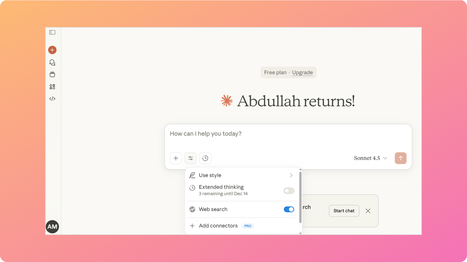 Claude main interface