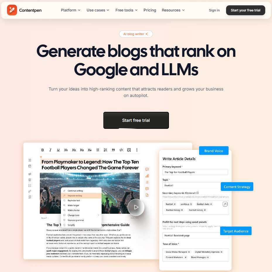 Contentpen main landing page - Contentpen.ai