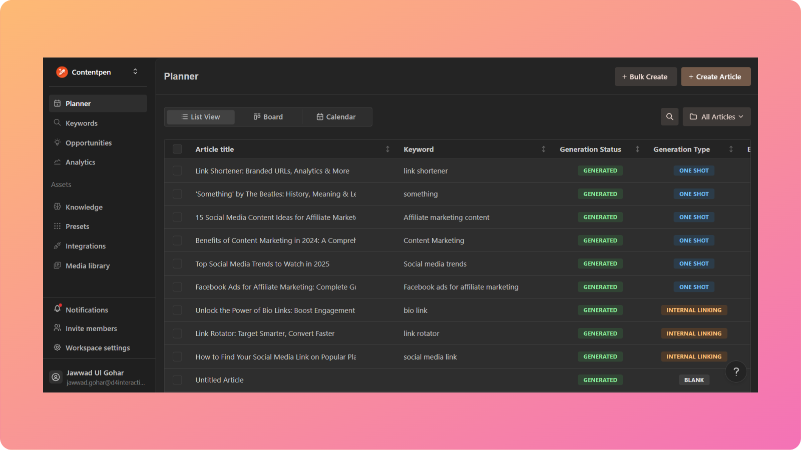 Contentpen main screen - Contentpen.ai