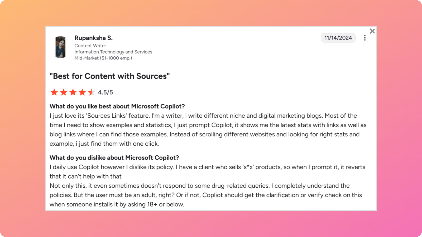 Microsoft Copilot user review