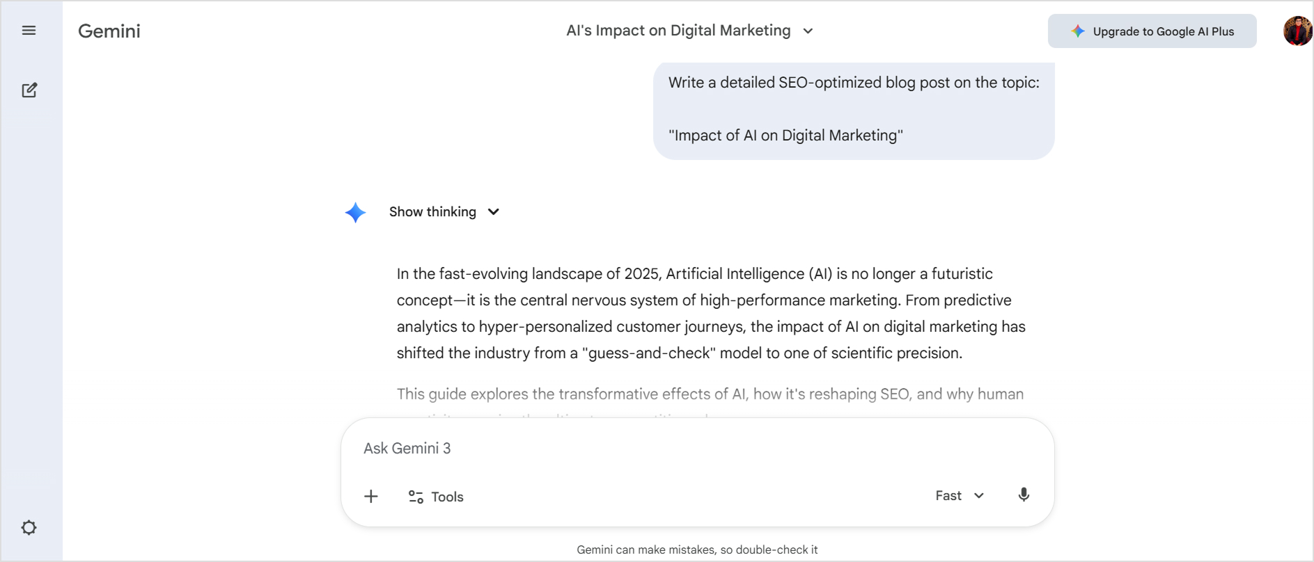 Google Gemini blog output