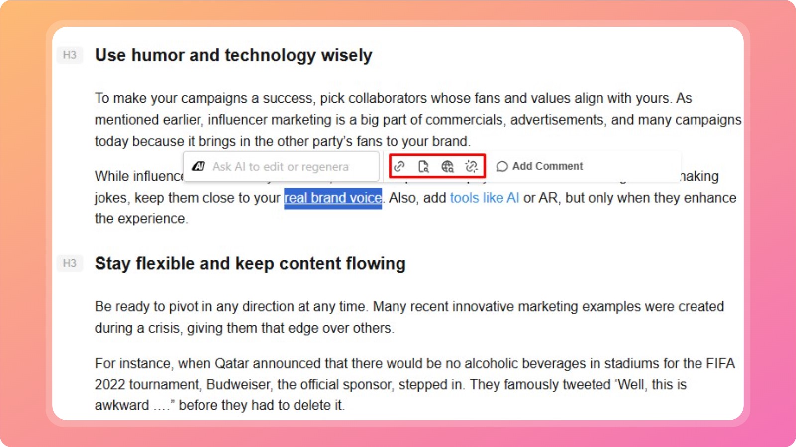 Editing and updating internal links - Contentpen.ai