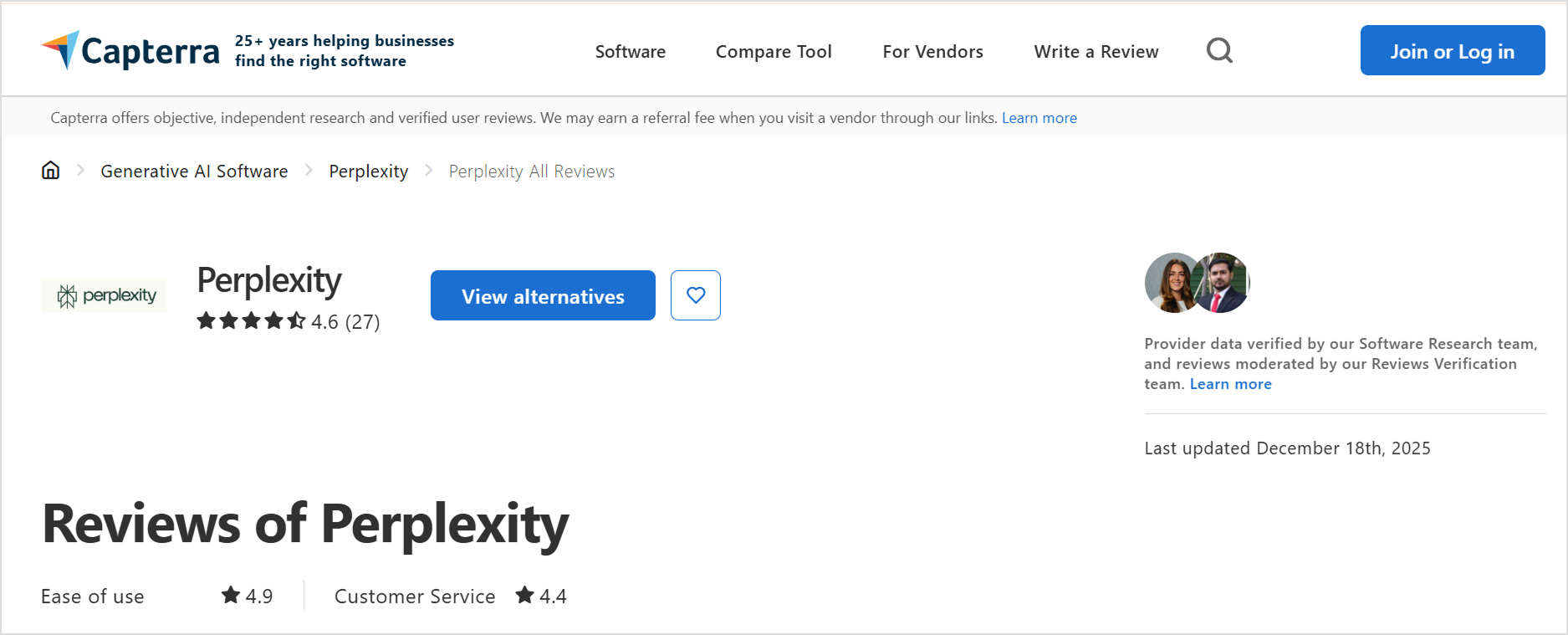 Perplexity AI user reviews Capterra