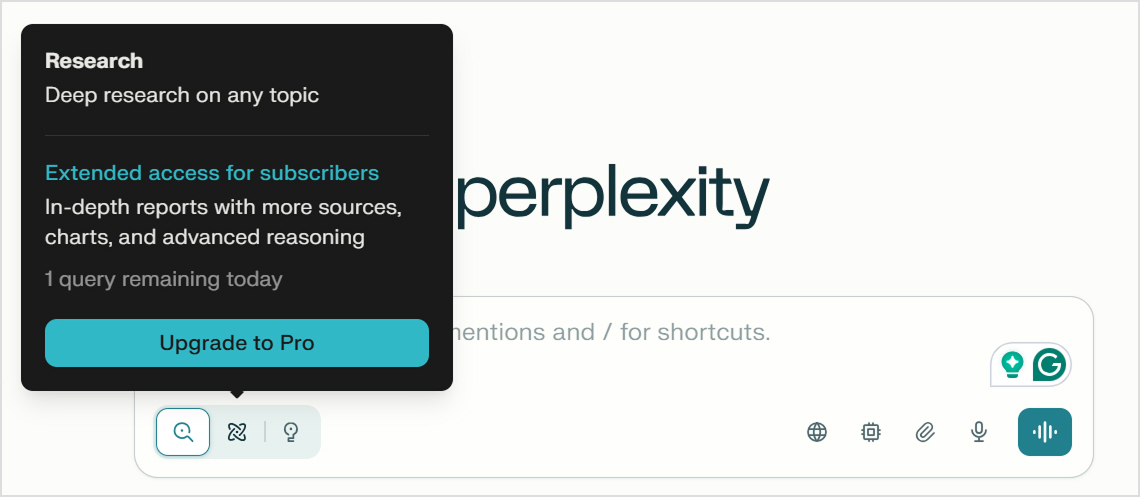 Perplexity upgrade to pro screen