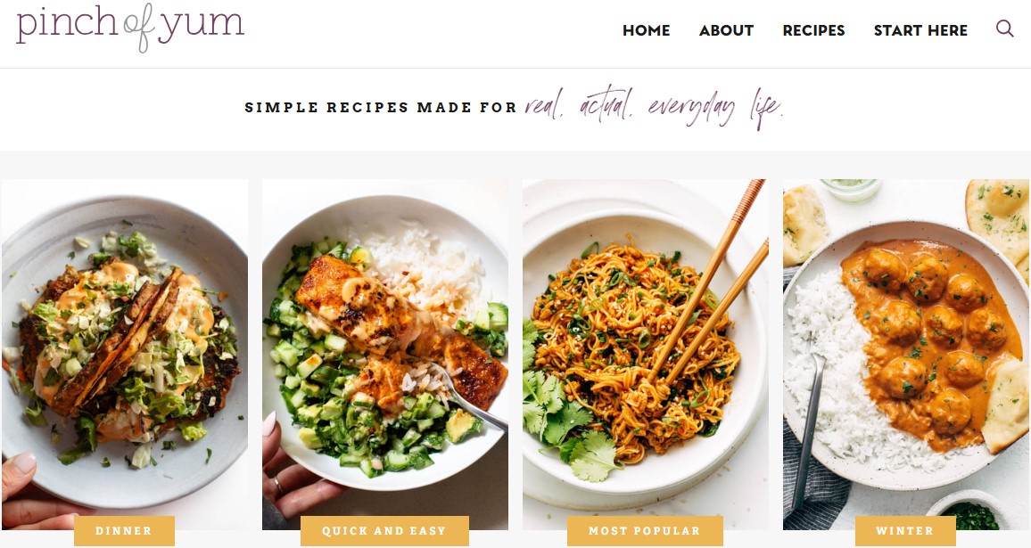 Pinch of Yum blog main page