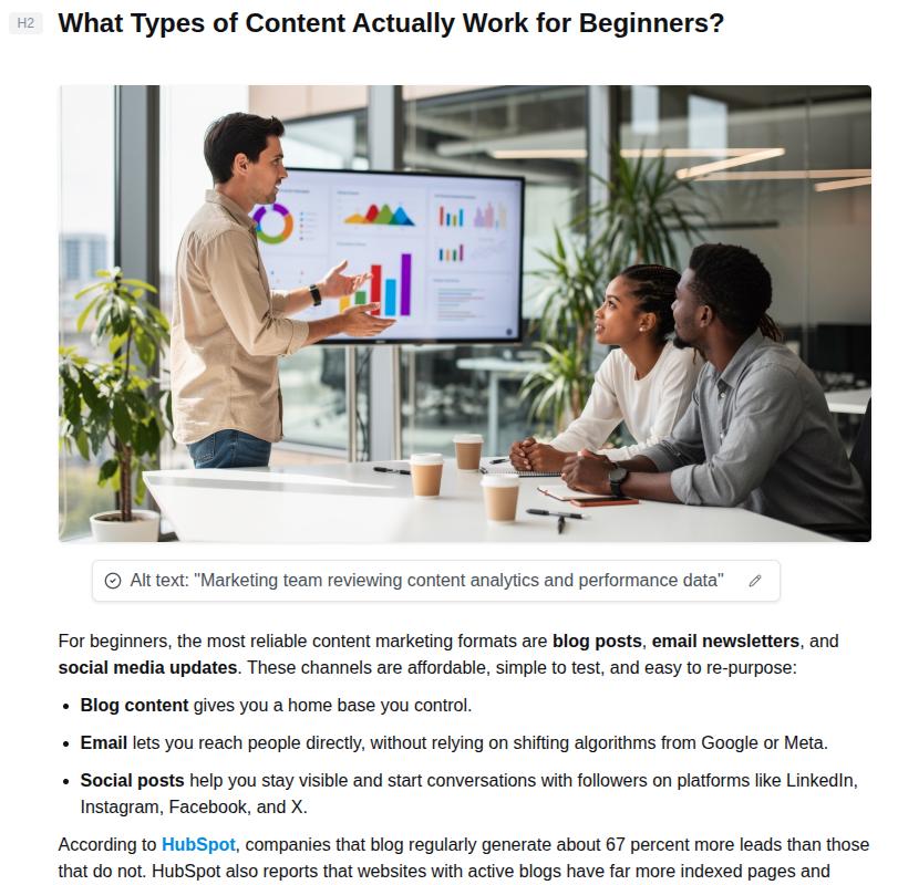 Blog output for sample title 'what is content marketing' - Contentpen.ai.