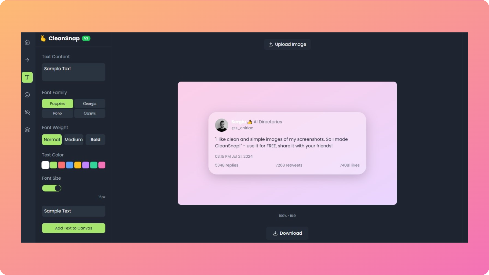 CleanSnap tool interface