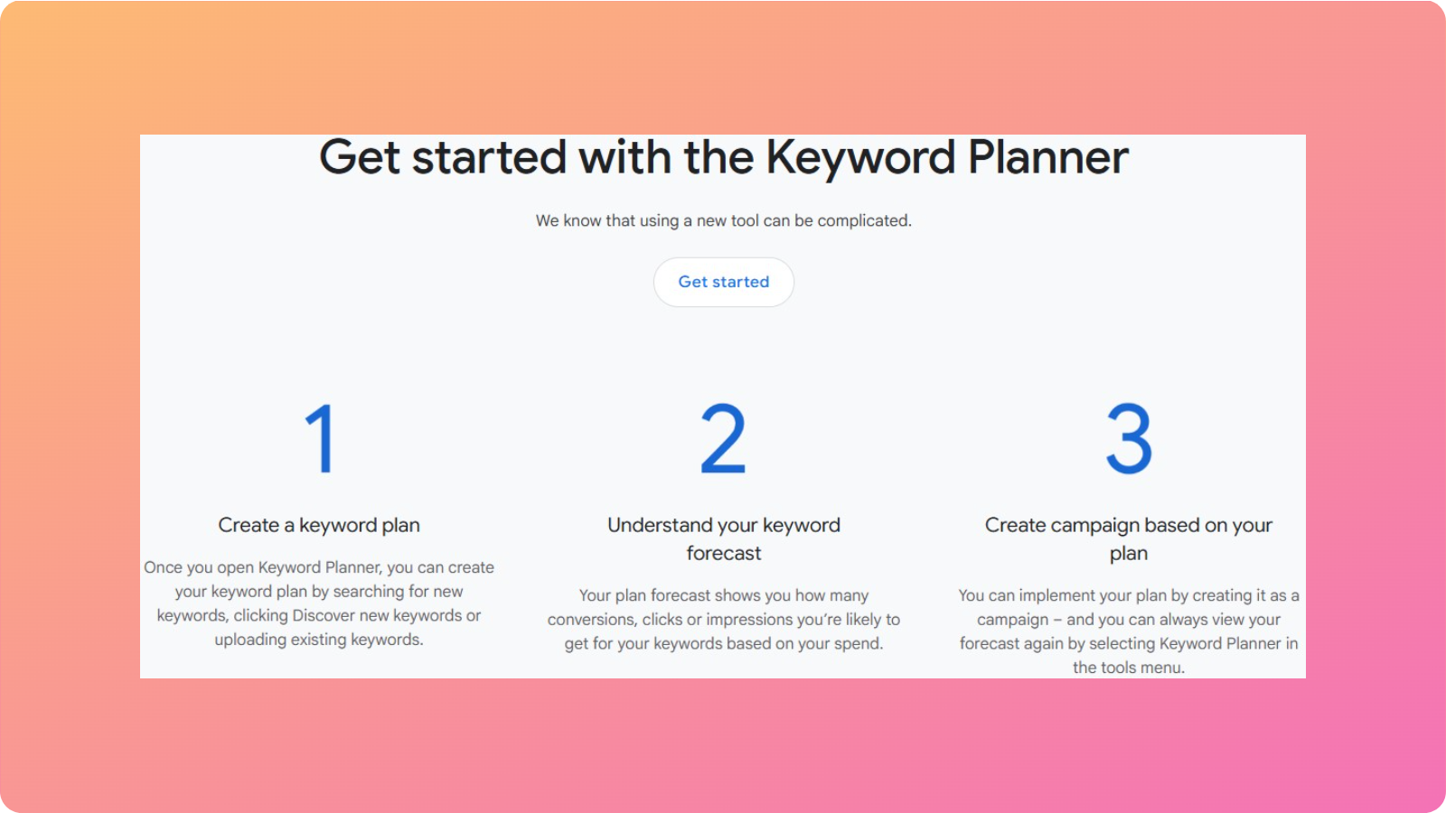 Google Keyword Planner main page