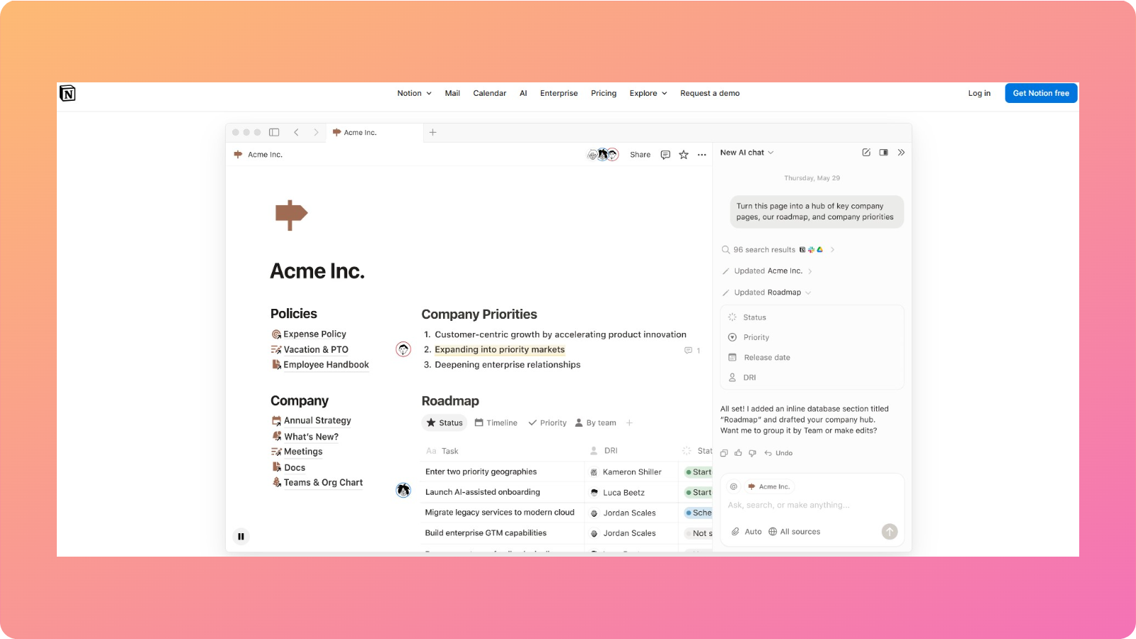 Notion main interface