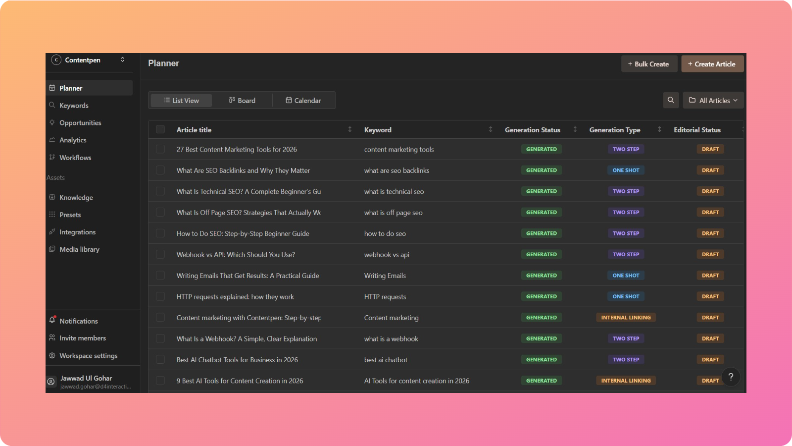 Contentpen main interface - Contentpen.ai